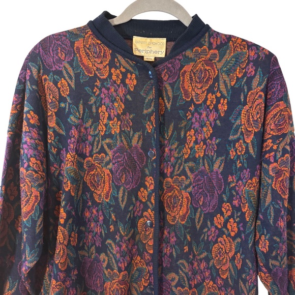 Vintage Kathleen Usherwood for Periphery Floral Knit Button Front Sweater Coat - Picture 3 of 16